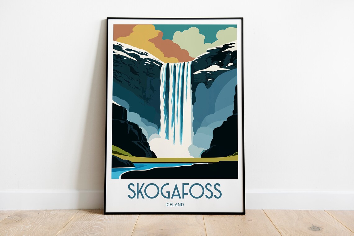 Skogafoss Iceland Travel Print Gift For Iceland Travel Poster