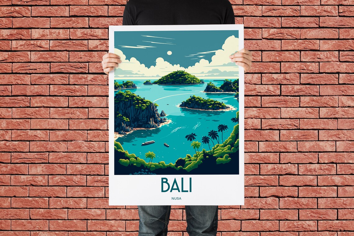Bali Nusa Green Islands Tropical Palm Coast Vintage Travel Poster - Image 3