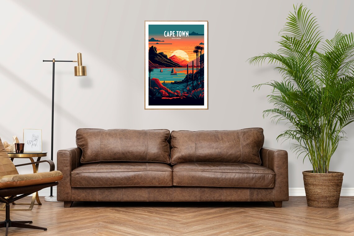 Cape Town South Africa Sunset Sailboats Mountain Travel Poster - Image 3