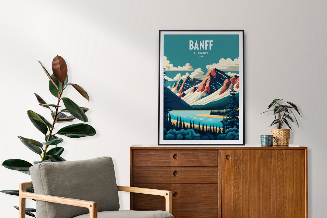 Banff National Park Travel Print National Park Travel Art Banff Travel Print Usa National Park Banff Lake Mountain Travel Poster