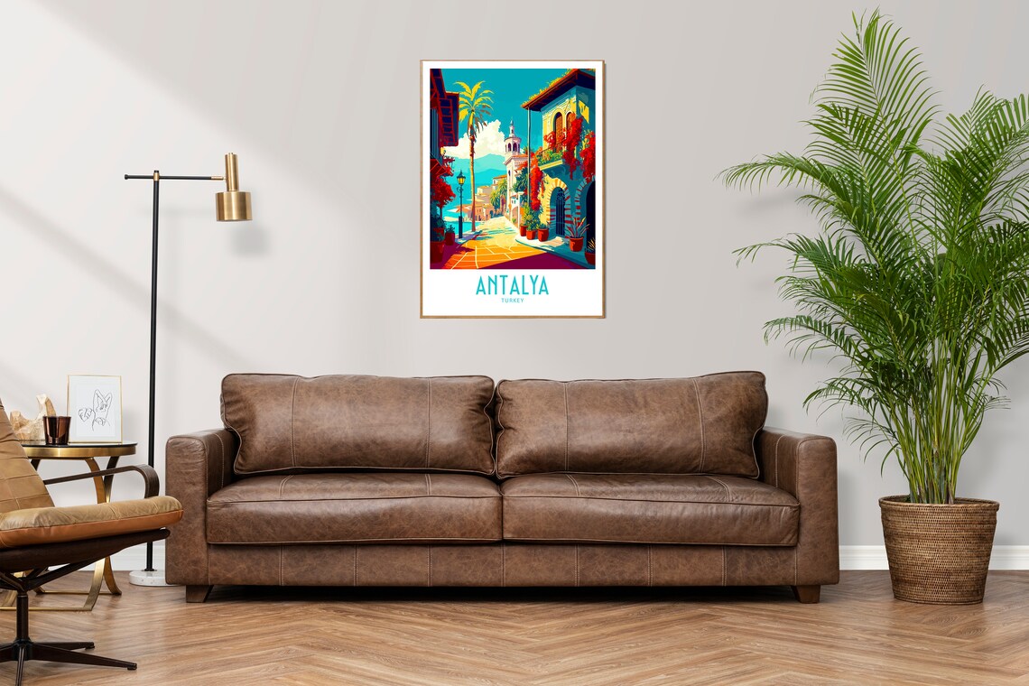 Antalya Turkey Old Town Cobblestone Street Travel Art Poster - Image 2