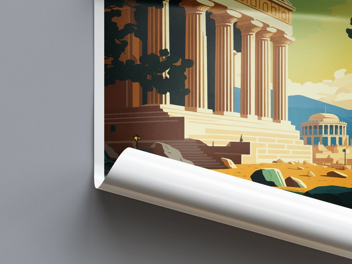 Athens Greece Travel Print Athens Greek Travel Poster Greece Travel Print Acropolis Retro Print Greek Island Travel Poster - Image 2