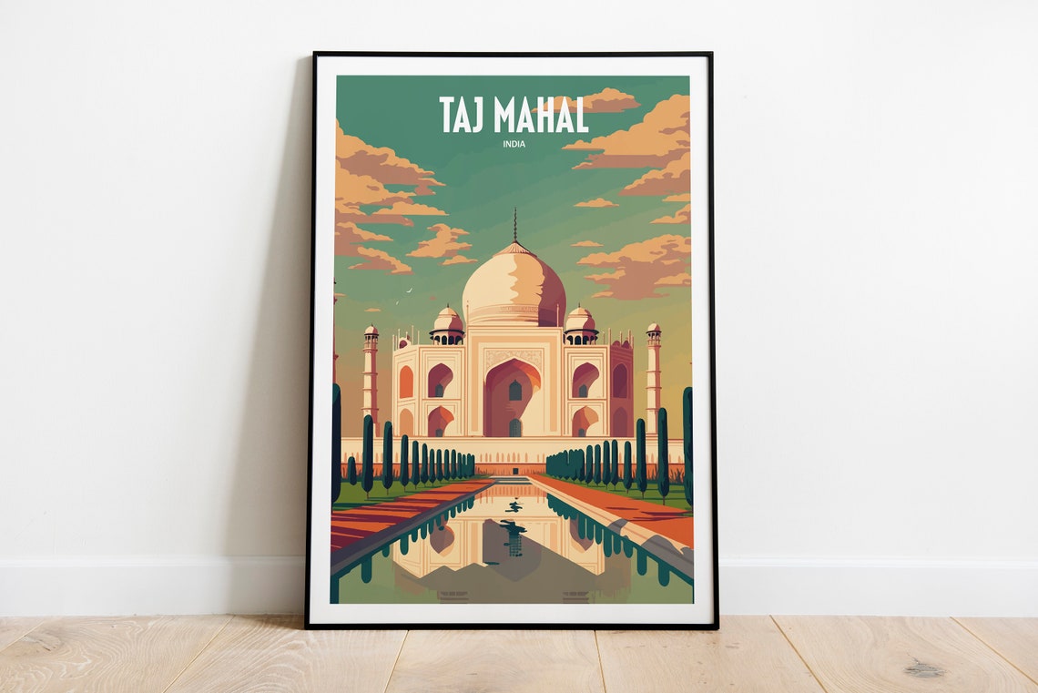 Taj Mahal India Golden Sunset Evening Reflection Travel Poster