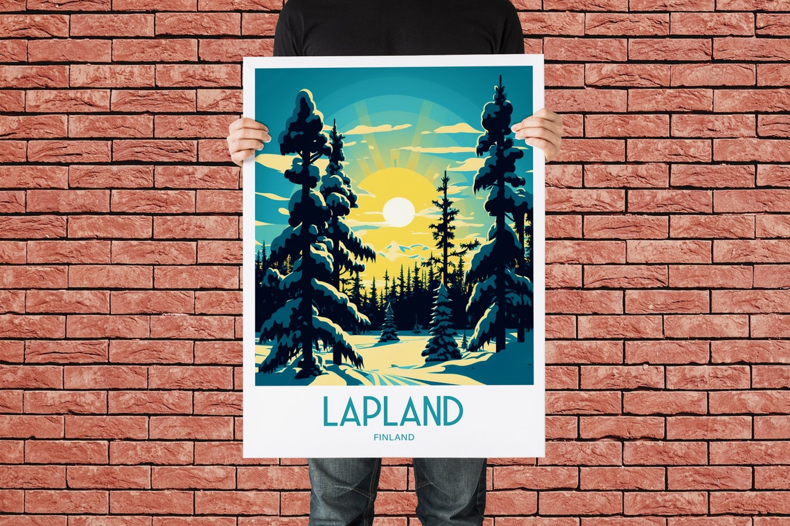 Lapland Finland Snowy Forest Sunrise Vintage Winter Travel Poster - Image 2