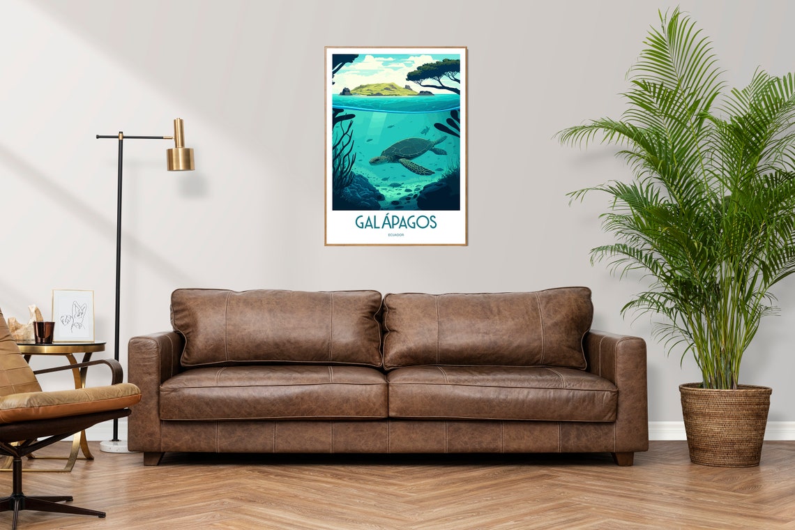 Galapagos Ecuador Sea Turtle Underwater Coral Reef Travel Poster - Image 3