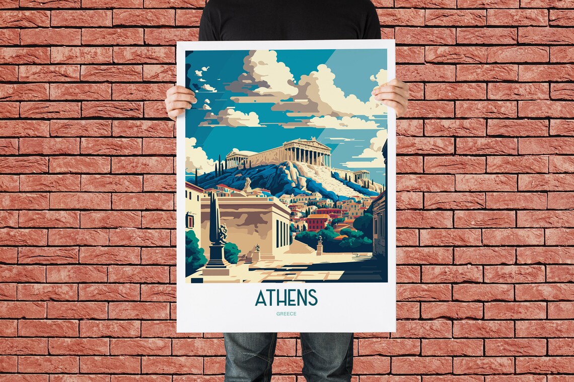 Athens Greece Acropolis Ancient Citadel Vintage Style Travel Poster - Image 3