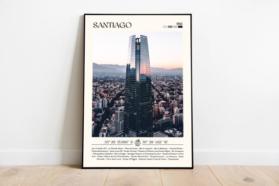 Santiago Print Chile Travel Poster Gift Eclectic Vibrant Trendy Living Room Retro Photo Wall Art Decor Framed Or Canvas