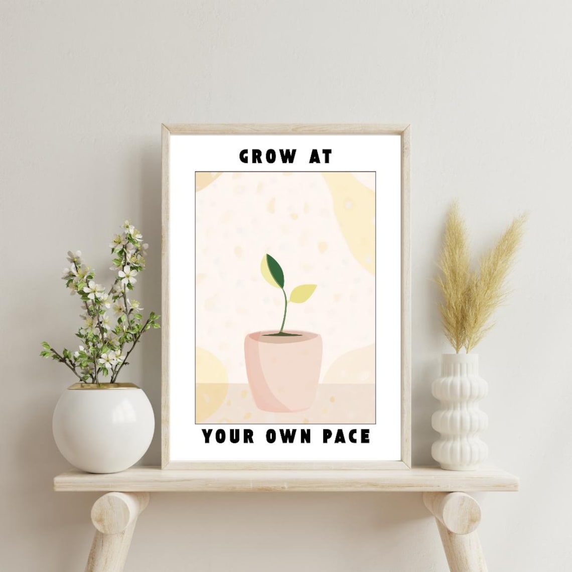Grow At Your Own Pace Potted Sprout Pastel Inspirational Plant Art Poster