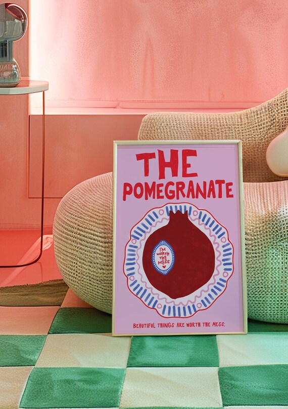 The Pomegranate Worth The Mess Retro Pink Red Food Art Poster