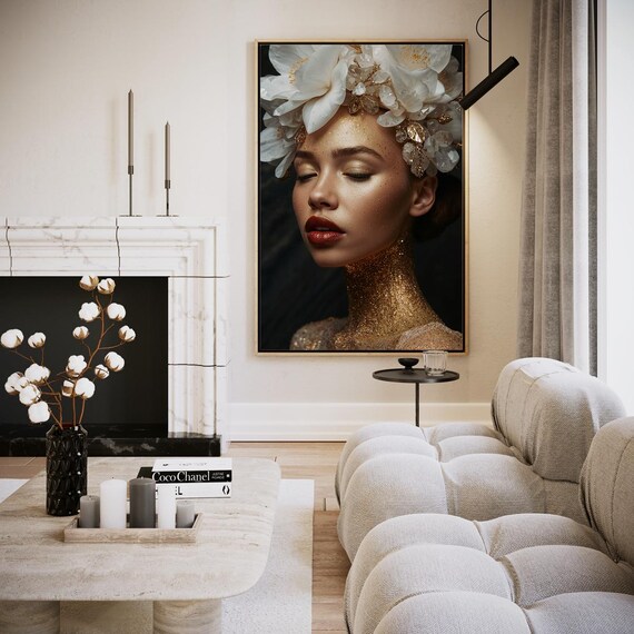 Golden Veil Beauty Woman White Flower Gold Dust Portrait Poster
