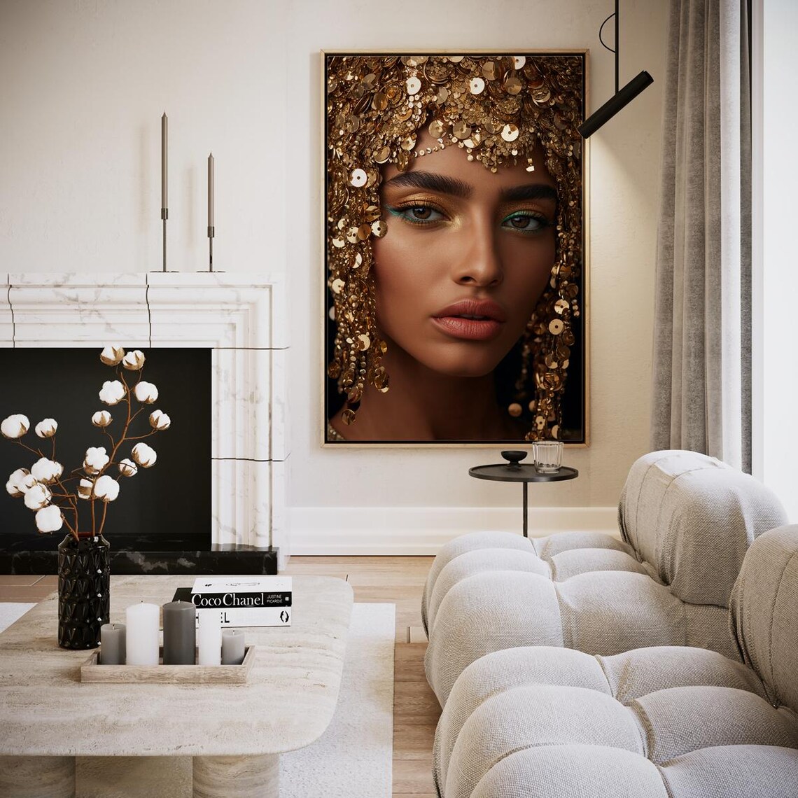Regal Woman Portrait Gold Coin Jewelry Headpiece Beauty Art Print