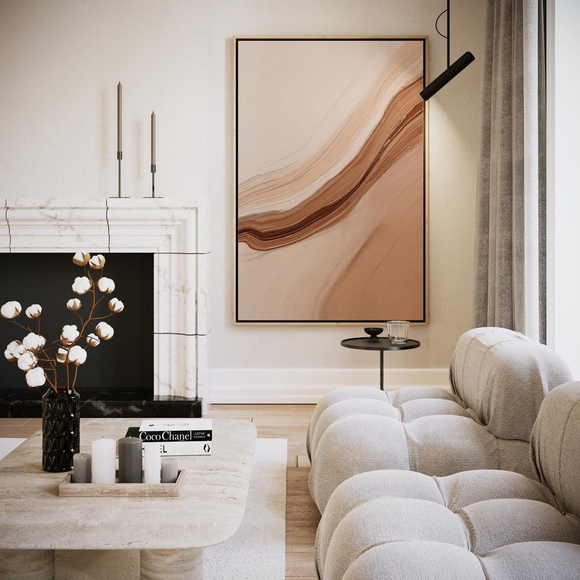 Sand Waves Flowing Beige Abstract Minimalist Modern Wall Art