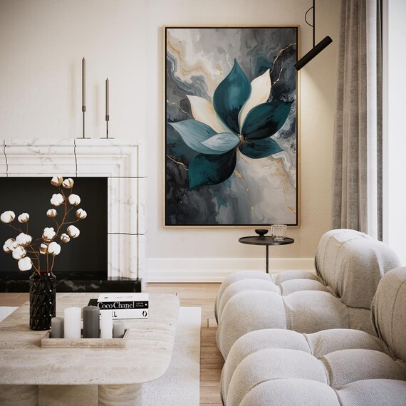 Abstract Flower In Marble Color Palette Artwork Wall Art