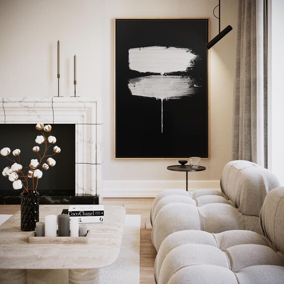 Minimalist Black And White Brushstroke Abstract Modern Art Poster