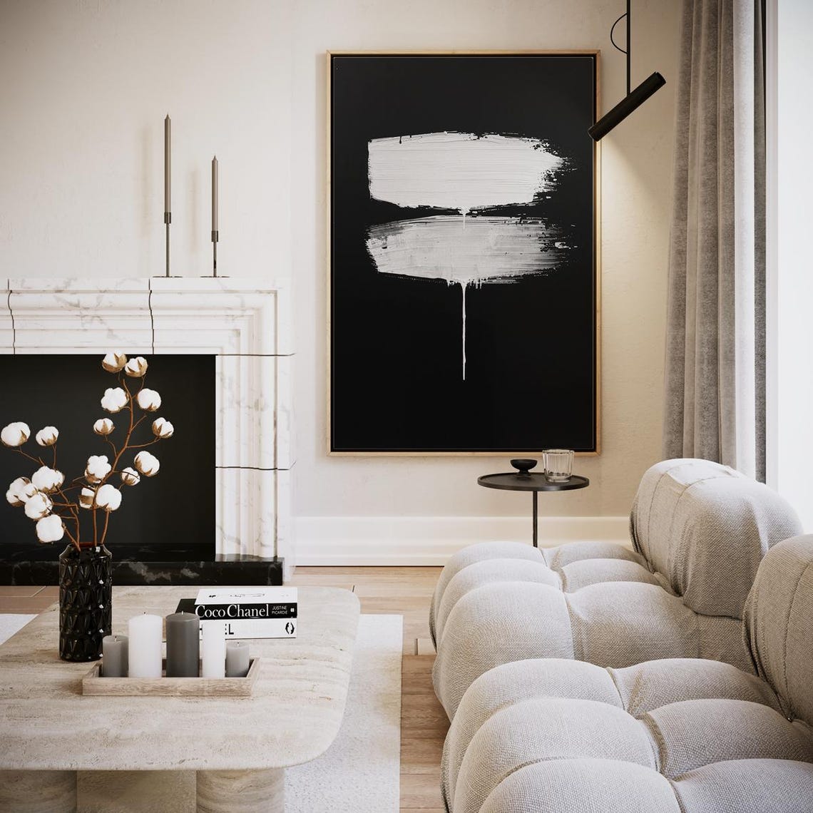 Minimalist Black And White Brushstroke Abstract Modern Art Poster