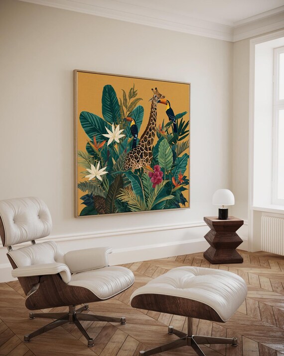 Tropical Serenity With Giraffe And Toucans Artwork Wall Art