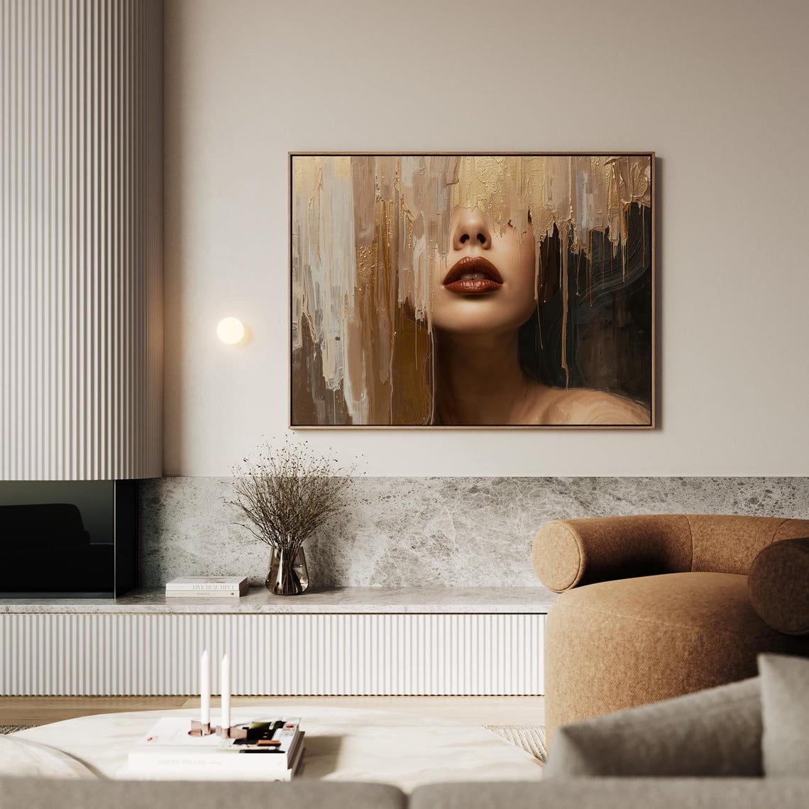 Golden Silence Woman Portrait Gold Drip Paint Modern Art Poster