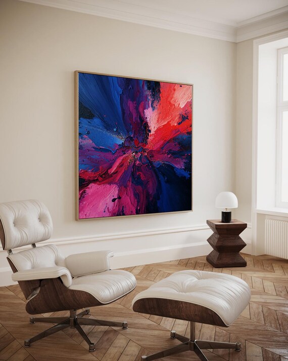 Blue Purple Red Abstract Explosion Dark Modern Style Art Poster