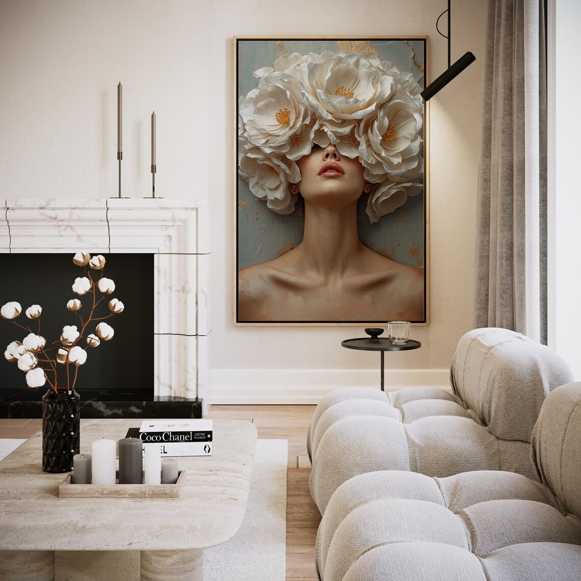 Woman White Peony Headdress Elegant Floral Fashion Portrait Poster