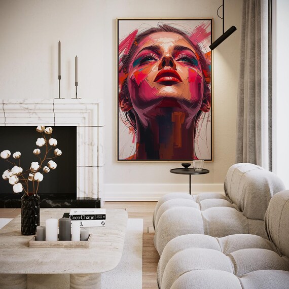 Vivid Colorful Painted Woman Portrait Expressive Modern Art Poster