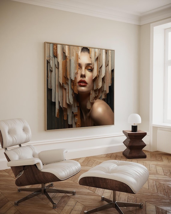 Golden Paint Strokes Woman Portrait Modern Glamour Beauty Art Poster