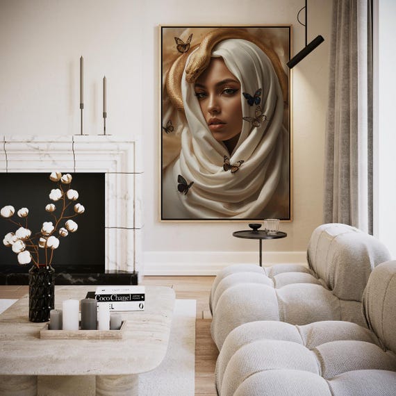 Golden Serpent And Illuminated Butterflies Artwork Wall Art
