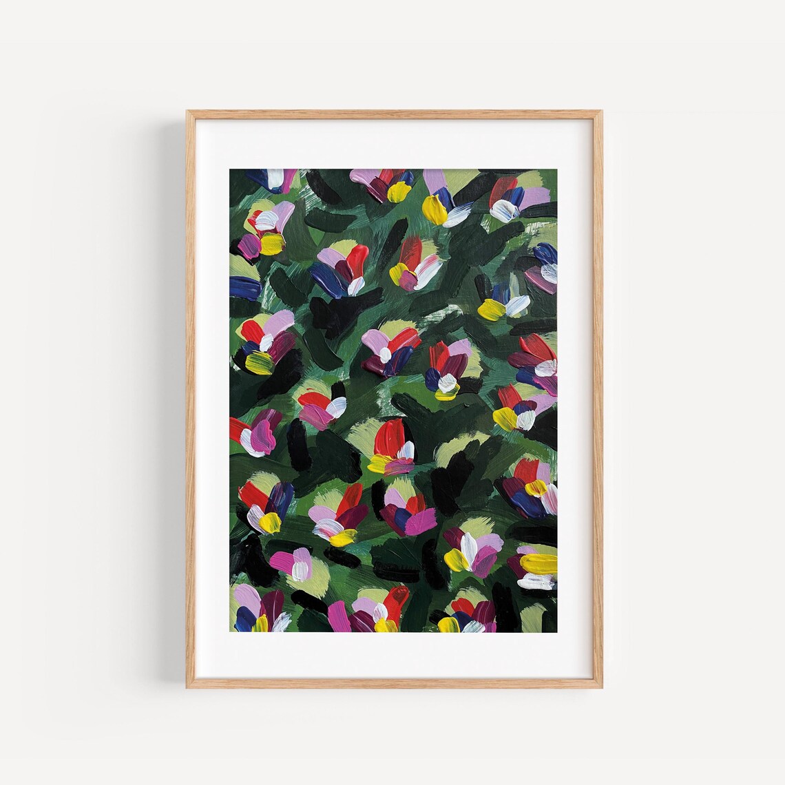 Colorful Impasto Blossoms on Dark Green Abstract Floral Poster - Image 5