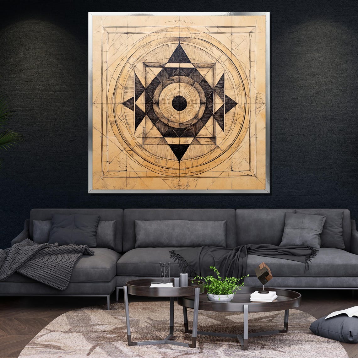 Sacred Geometry Star Mandala Black Beige Minimalist Abstract Poster - Image 4