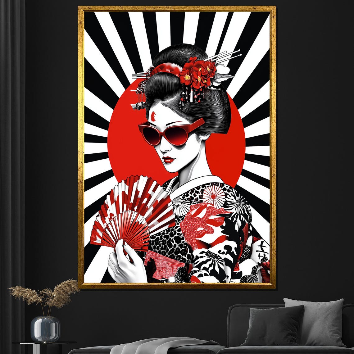Modern Geisha Pop Art Red Sunglasses Fan Bold Japanese Wall Art