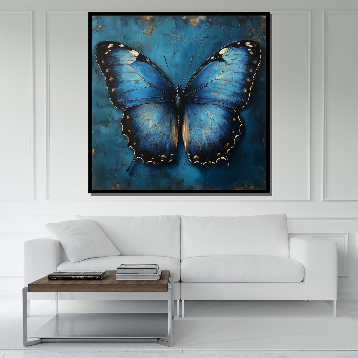 Blue Morpho Butterfly Teal Elegant Large Insect Wings Wall Art - Image 5