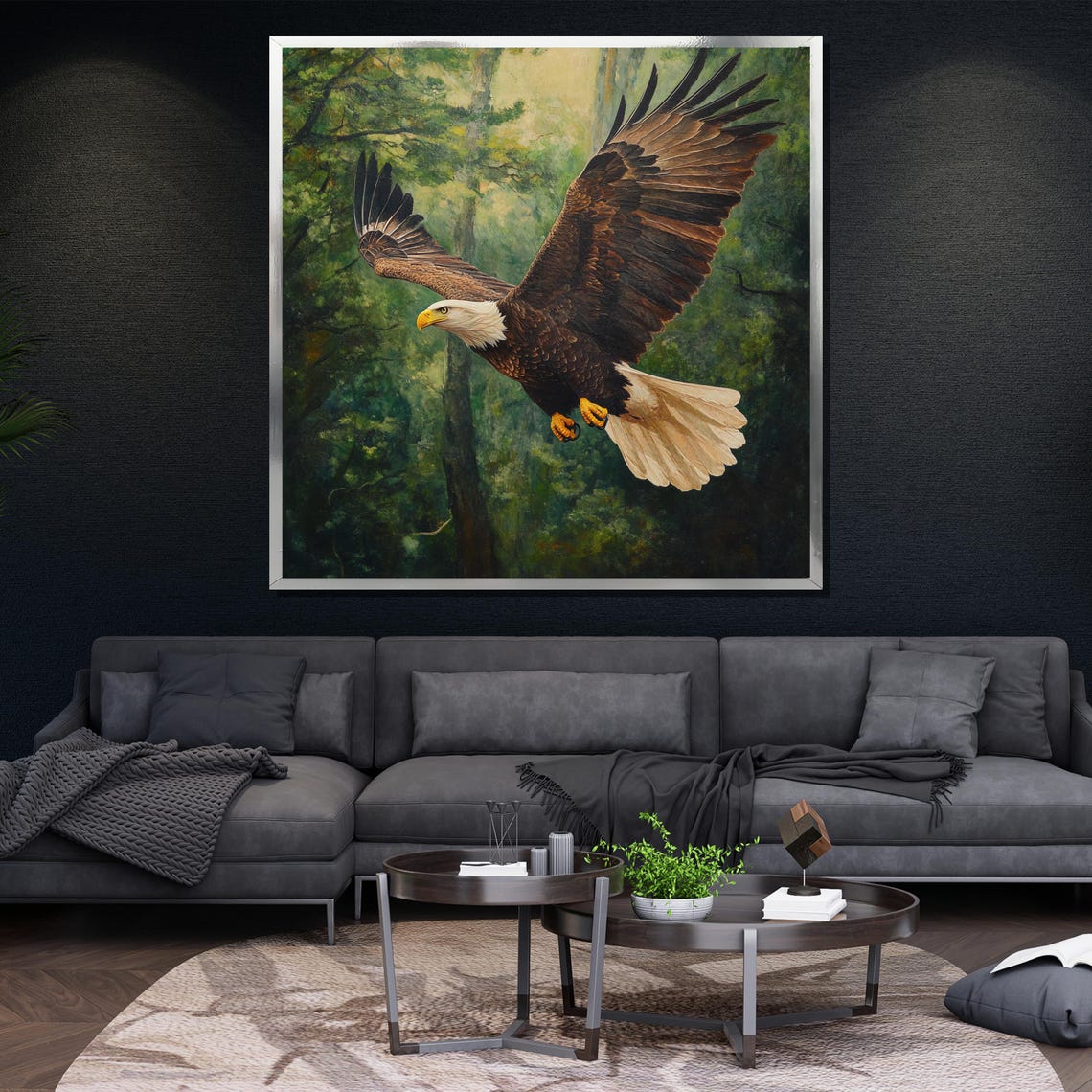 Bald Eagle Soaring Green Forest Wings Spread Bird Art Poster - Image 4