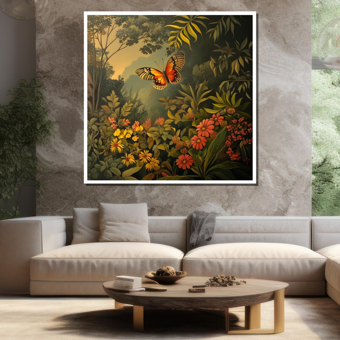Monarch Butterfly Tropical Flowers Lush Garden Nature Poster - Image 3