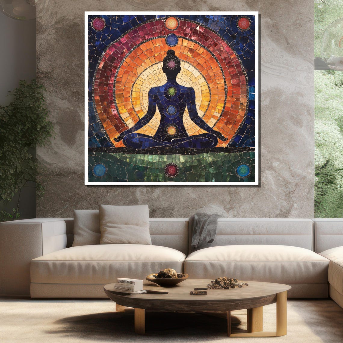 Chakra Meditation Mosaic Rainbow Arch Vibrant Yoga Energy Art Poster - Image 3