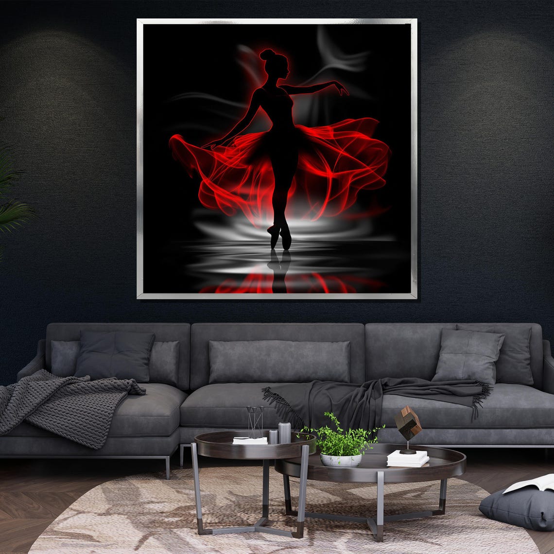 Ballerina Silhouette With Flowing Red Smoke Tutu Dramatic Poster - Image 4