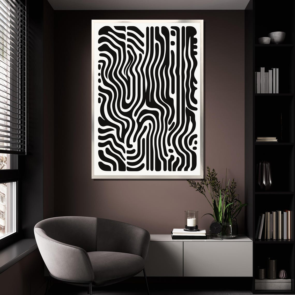 Black White Wavy Line Optical Abstract Bold Graphic Art Poster - Image 4