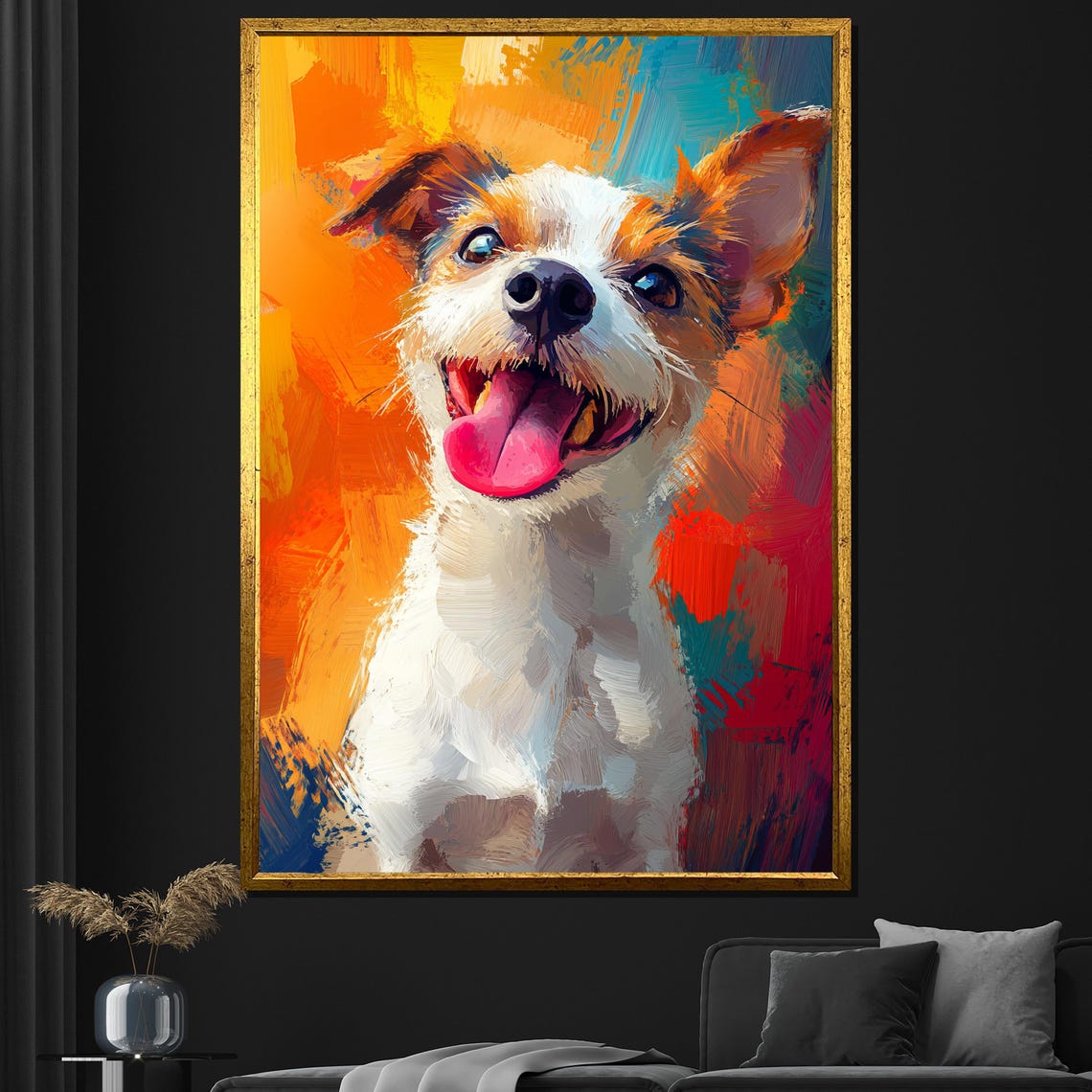 Happy Terrier Dog Colorful Brushstroke Tongue Out Pet Art Poster
