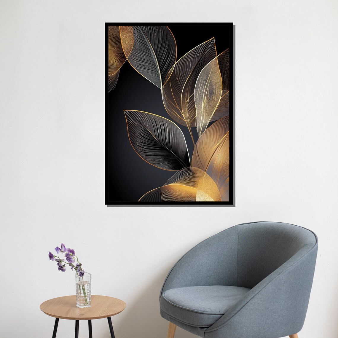 Gold and Black Leaf Painting, Modern Abstract Art Print - Image 5