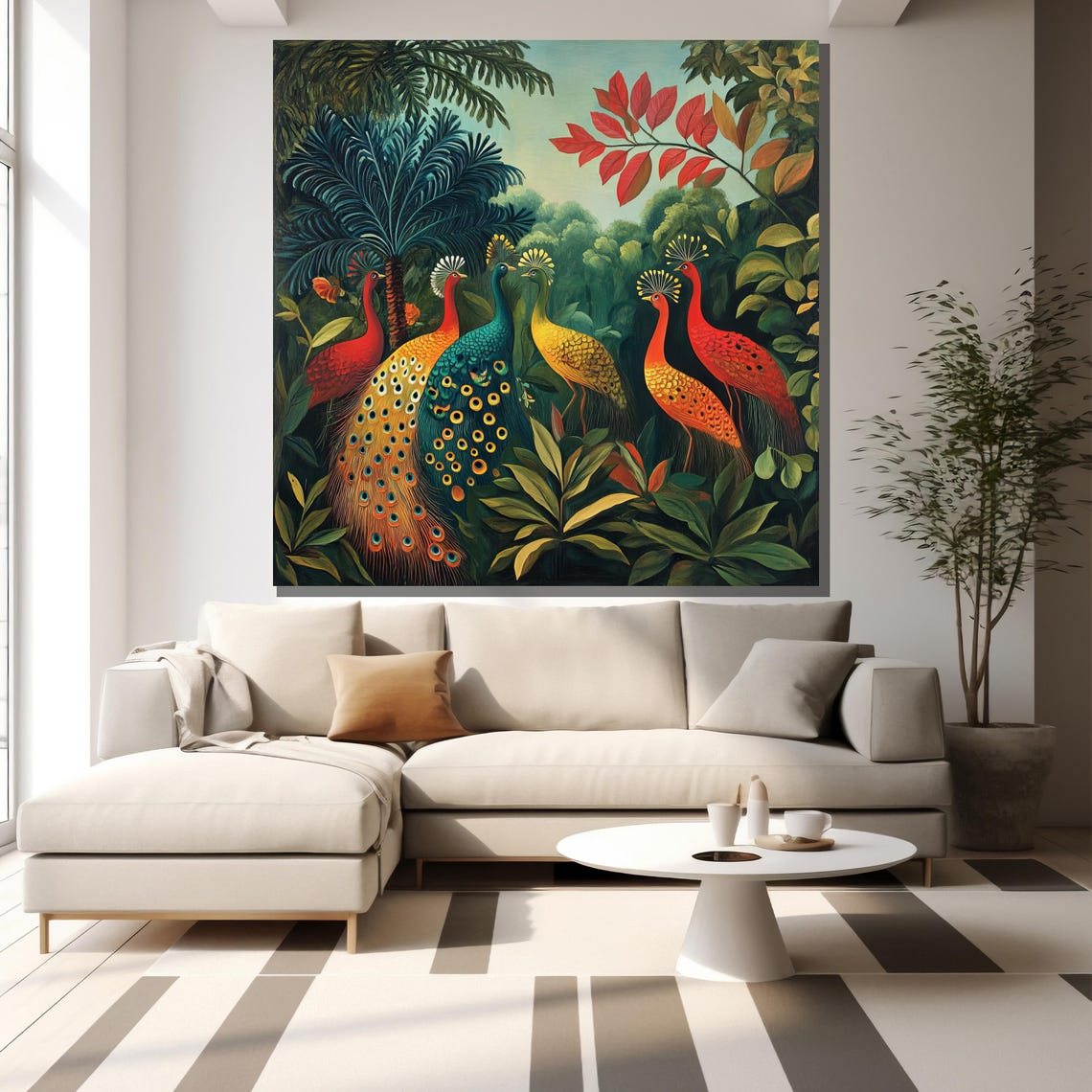 Peacocks Jungle Colorful Crested Birds Tropical Foliage Wall Art - Image 2