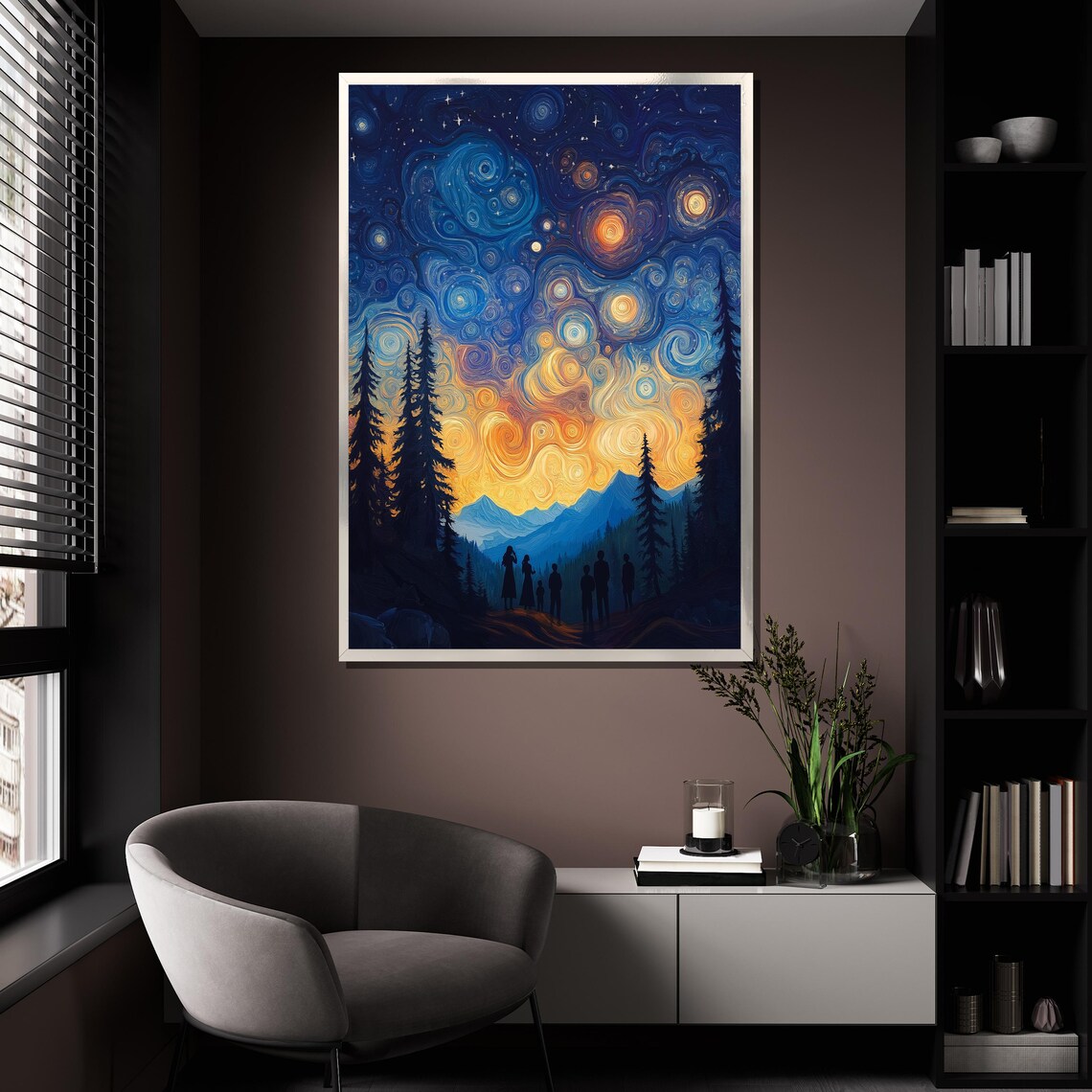 Starry Night In Forest Painting Nature Wall Art For Home Decor And Stargazing Lovers Gift - Image 4