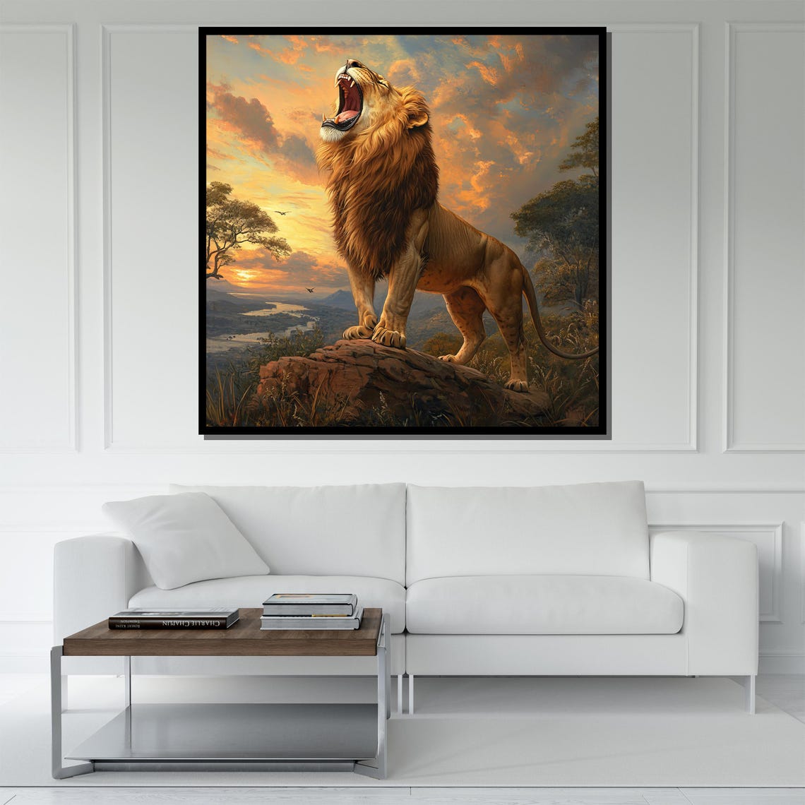 Roaring Lion On Rock Sunset Savanna Majestic Wildlife Poster - Image 5