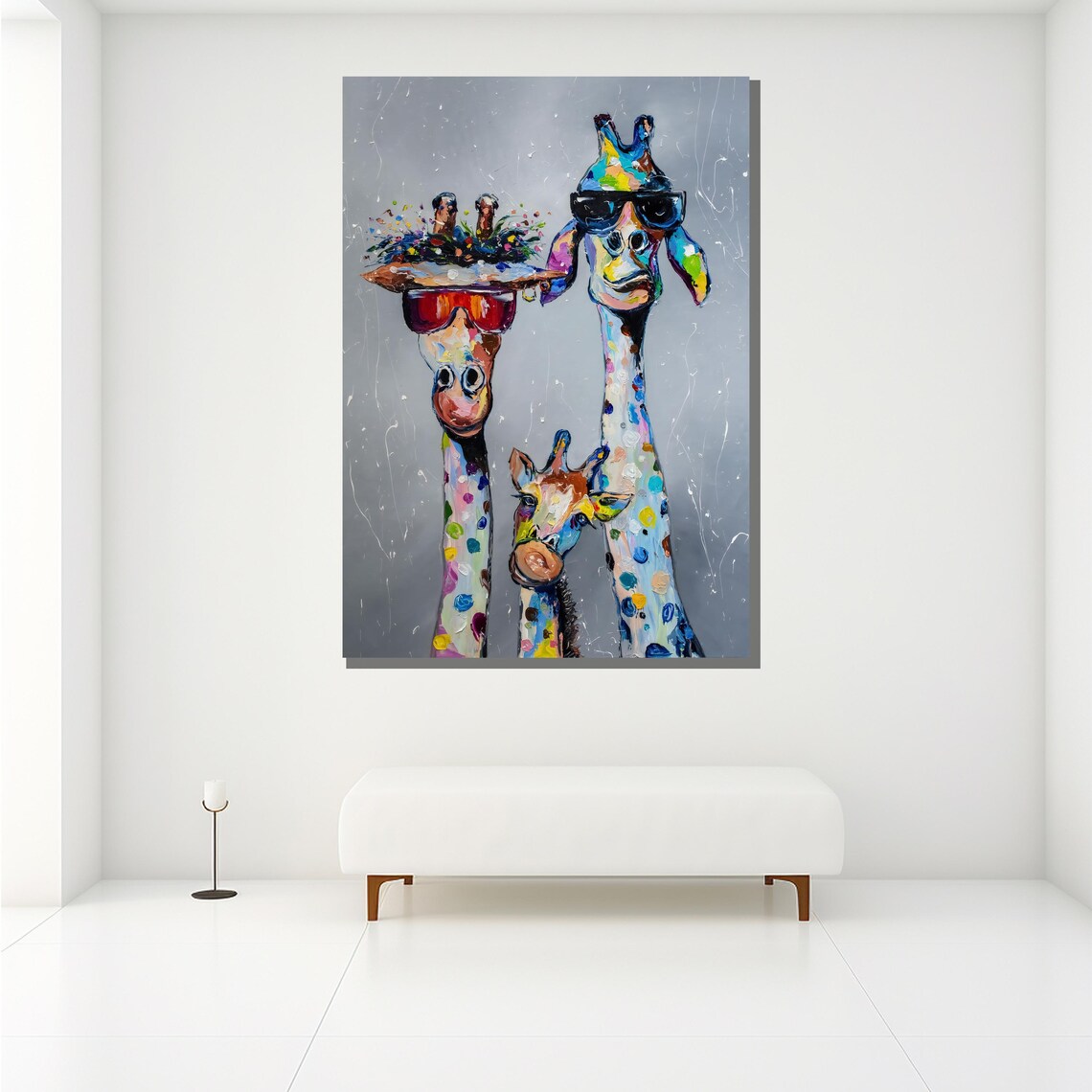 Colorful Giraffe Family With Sunglasses Fun Animal Painting Poster - Image 2