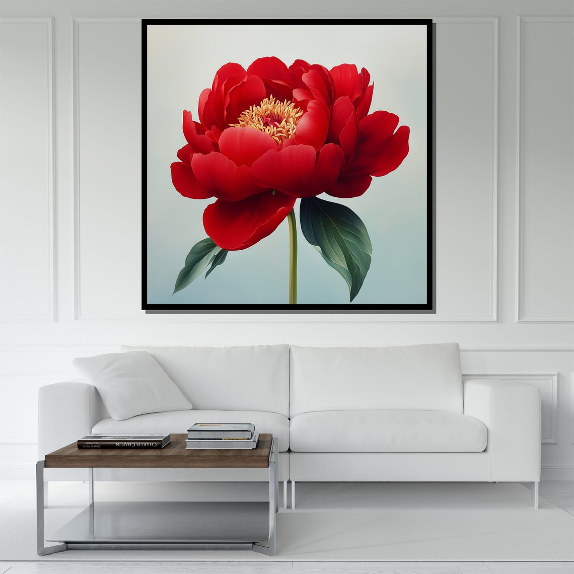 Large Red Peony Flower On Pale Background Botanical Wall Art Poster - Image 5