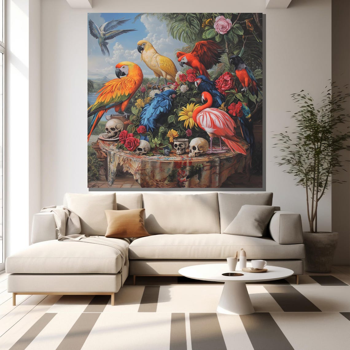Tropical Parrots Skulls Baroque Still Life Exotic Bird Poster - Image 2