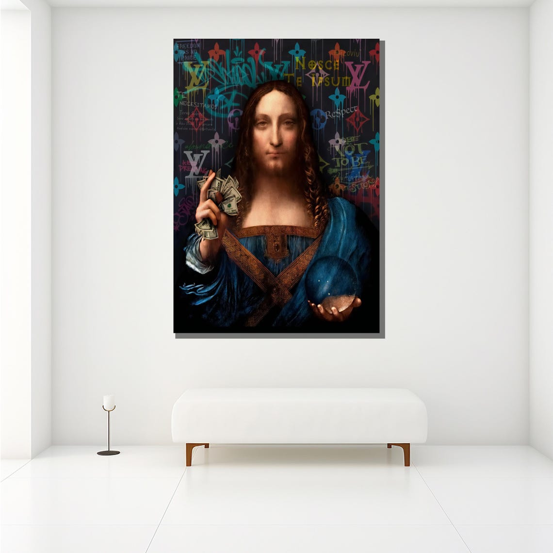 Salvator Mundi Graffiti Remix Pop Art Portrait Neon Tags Wall Poster - Image 2