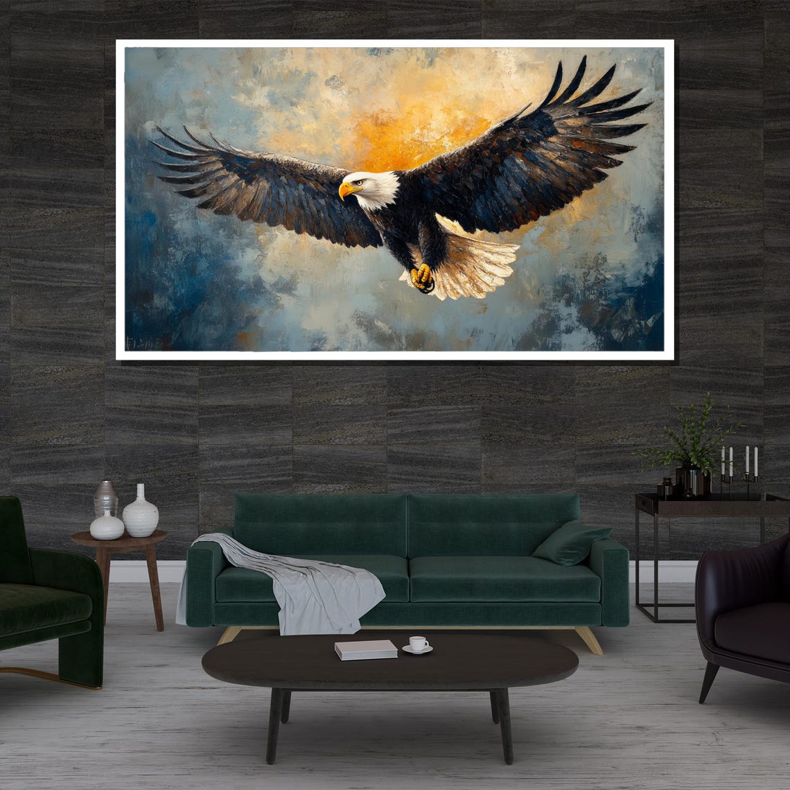 Bald Eagle Soaring Wings Spread Majestic Sky Wildlife Wall Art - Image 3