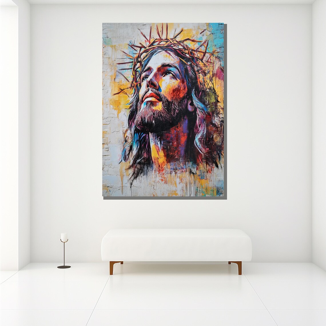 Colorful Jesus Crown Of Thorns Looking Up Spiritual Wall Art Poster - Image 2