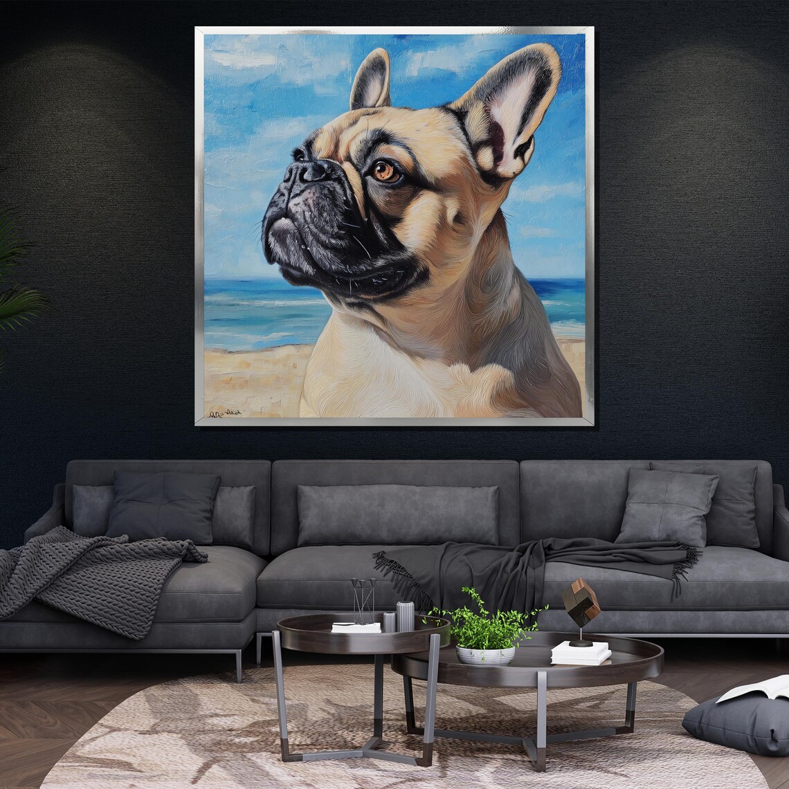 Sunny French Bulldog Beach Ocean Blue Sky Coastal Dog Art Poster - Image 4