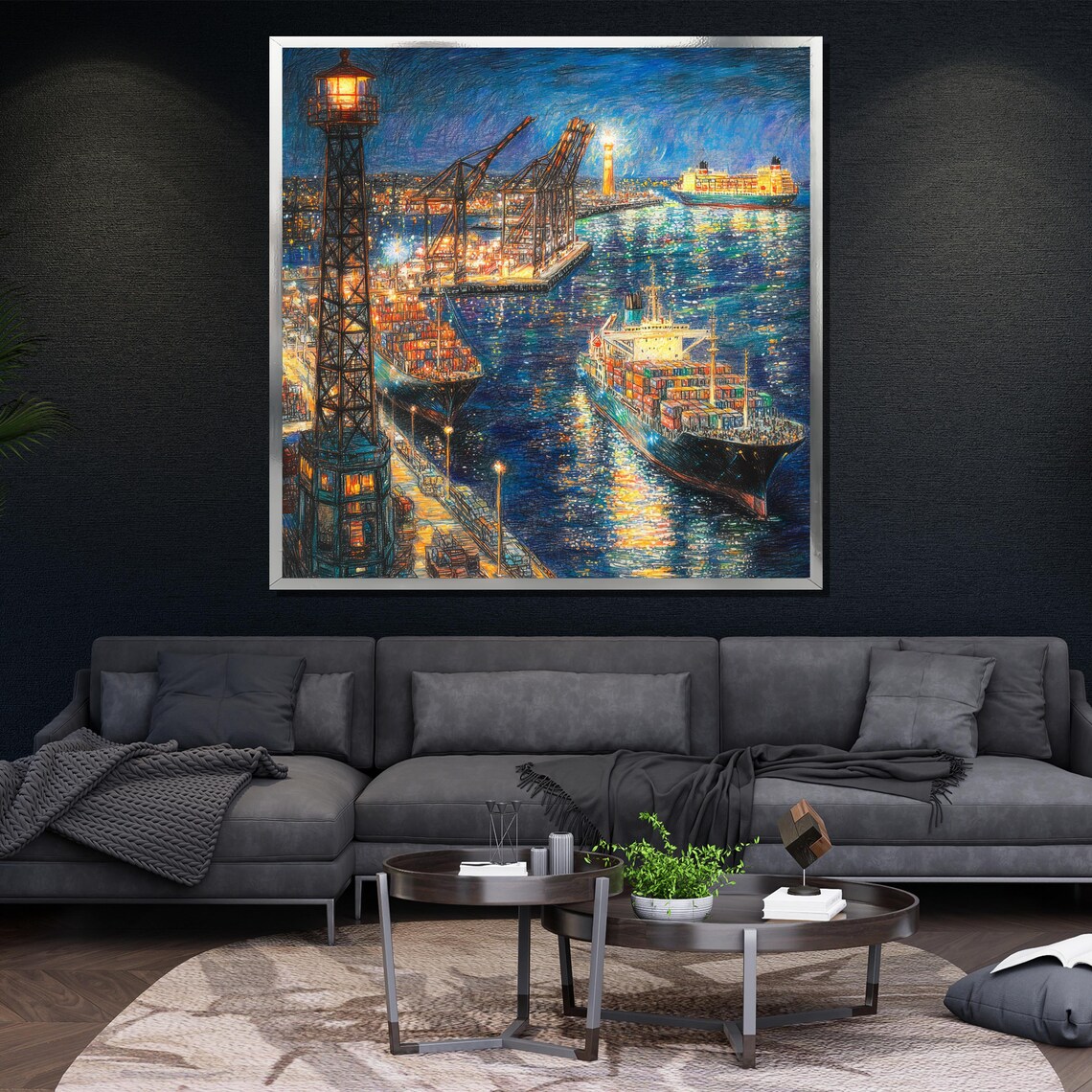 Night Port Painting Harbor Scene Wall Art For Nautical Home Decor And Maritime Lovers Gift - Image 4