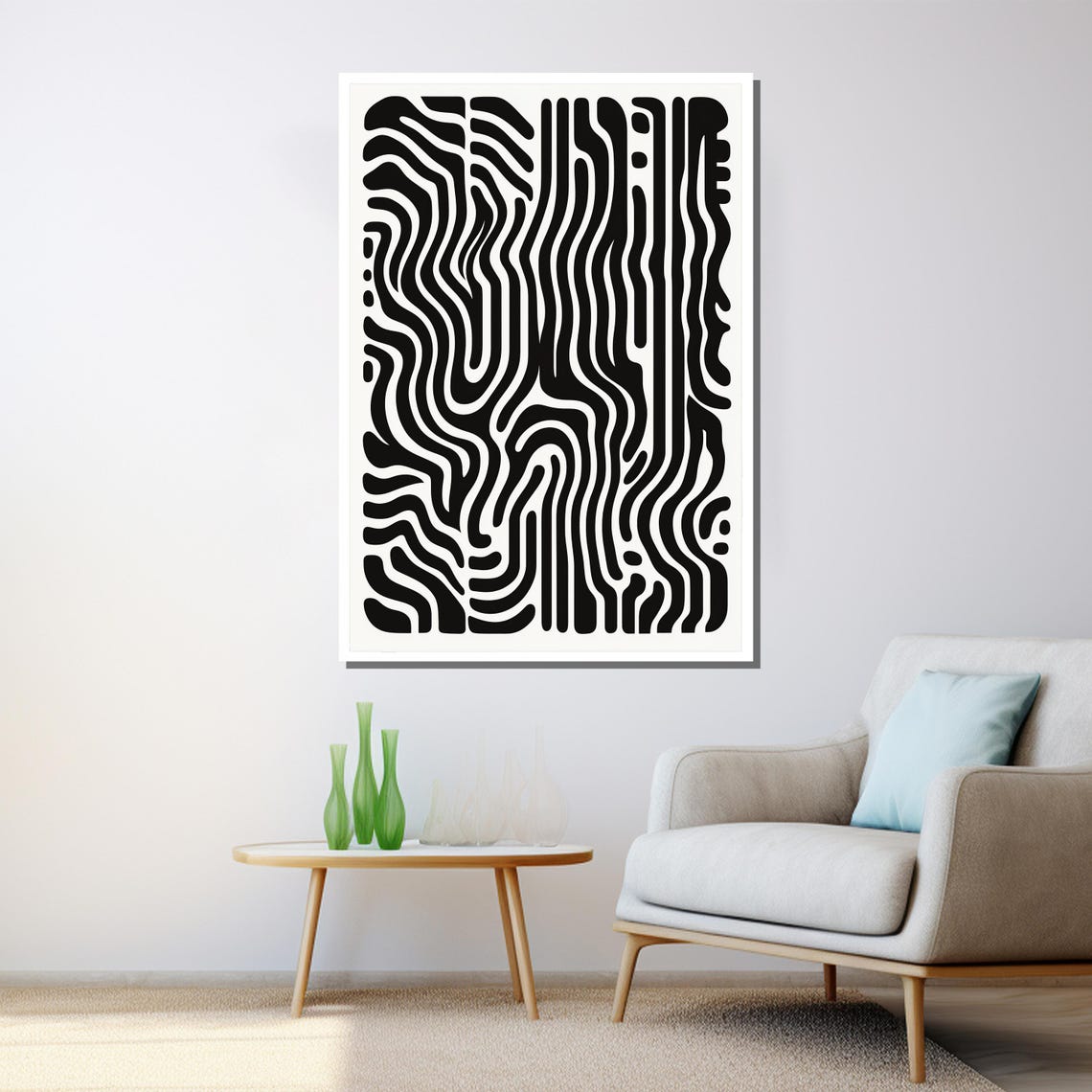 Black White Wavy Line Optical Abstract Bold Graphic Art Poster - Image 3