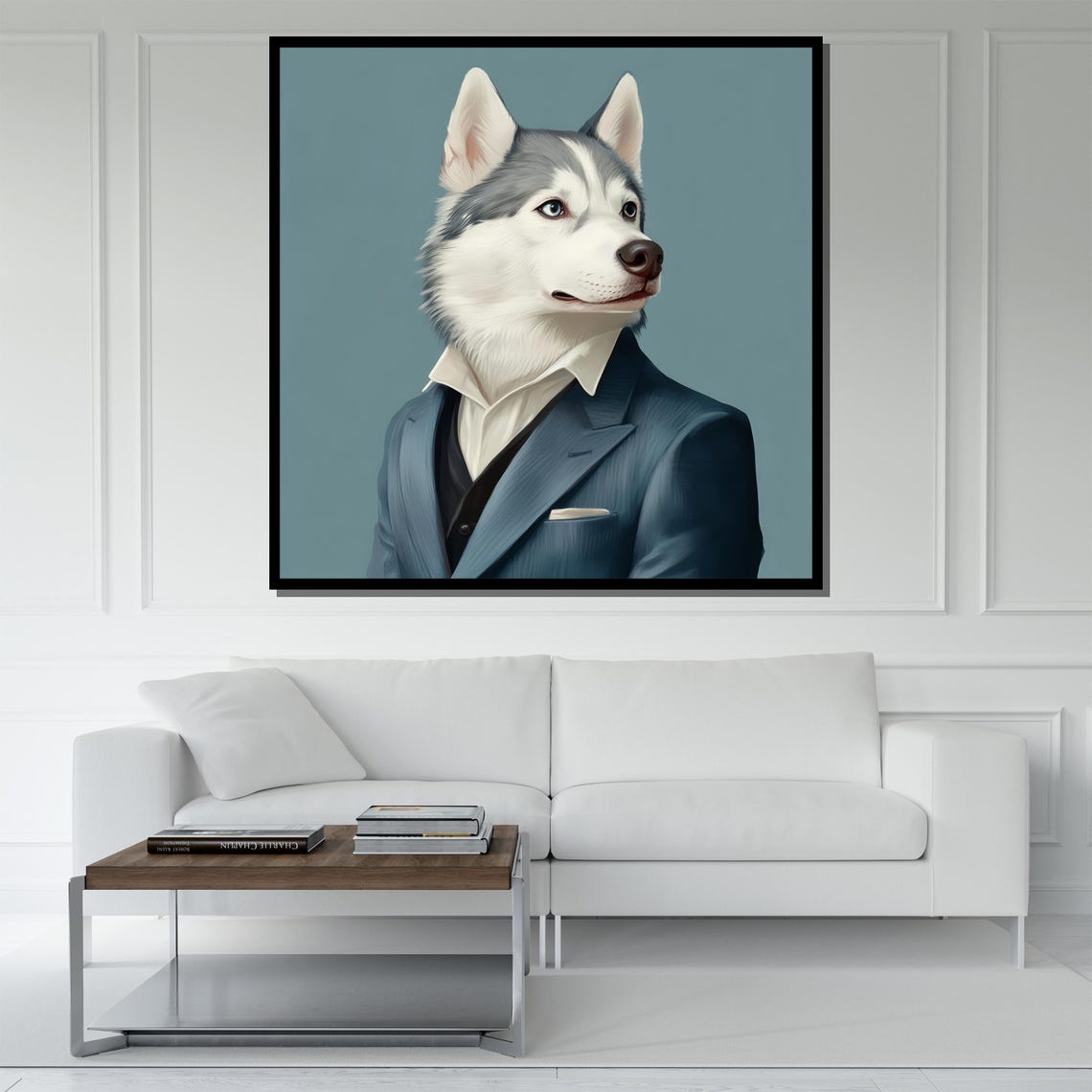 Dapper Husky Dog In Blue Suit Dashing Gentleman Pose Art Poster - Image 5